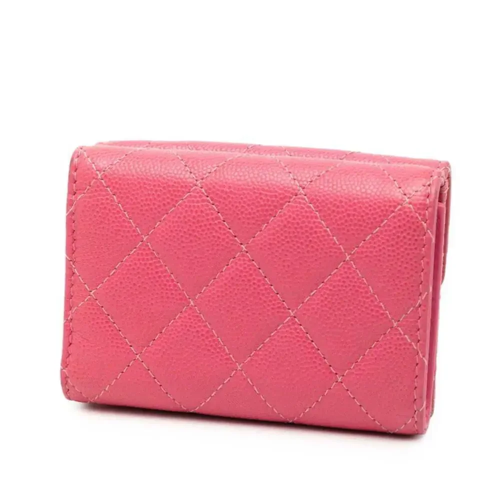 CHANEL Pink Caviar Leather Logo Wallet